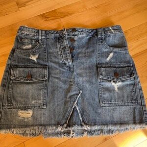 Michael Kors Denim Jean Distressed Mini Skirt
